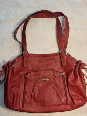 Red Women's Shoulder Bag with Front Pocket Detailing